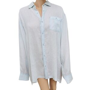 Raffi Unisex  100% Button Down Shirt XXL Light Blue Oversized Men Women